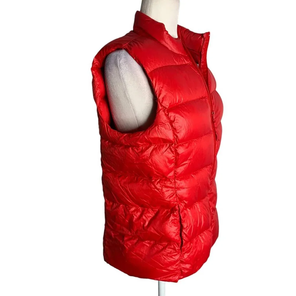 Dip Packable Down Filled Bubble Vest XL Red Sleeveless Lined Pockets Full Zip - Picture 3 of 7